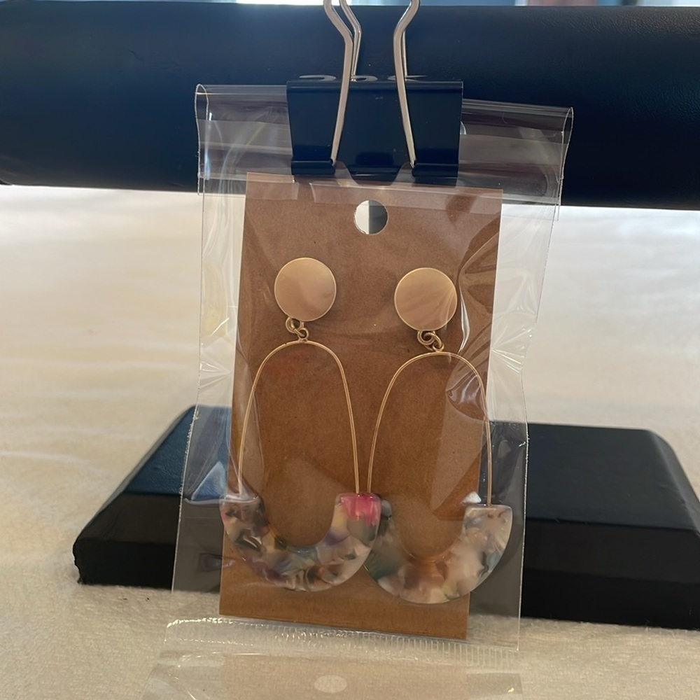 💐5/25 fun modern colorful acrylic teardrop open circle statement earrings - Picture 9 of 10